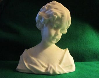 Antique Parian Bust of Girl Lady Bisque Scupture Statue