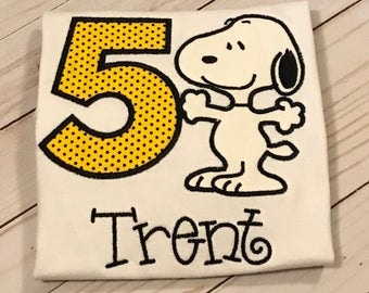 Snoopy Embroidered Birthday Shirt, Peanuts, Charlie Brown, Any Age **Fast Shipping**
