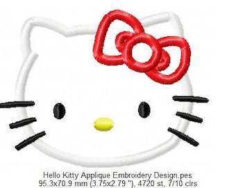 Hello Kitty Applique Embroidery Design - INSTANT DOWNLOAD