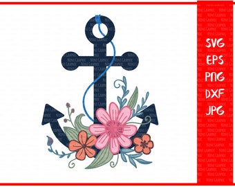 Floral Anchor SVG, summer SVG, Floral SVG, Flowers svg, Floral Anchor Cut File, Floral dxf, Flower cut file, flower dxf, svg file flourishes