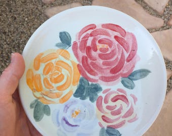 Hand Thrown, Floral Hand Painted Ceramic Plate