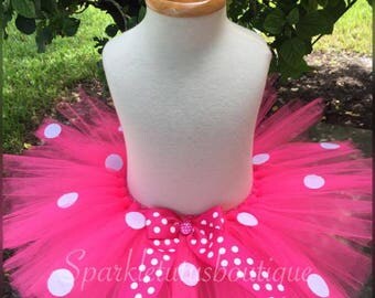 ON SALE, Minnie Mouse Inspired Tutu, Hot Pink Tutu, Minnie Mouse Tutu, Girls Tutu, Birthday Tutu, First Birthday, Baby Tutu, Costume Tutu