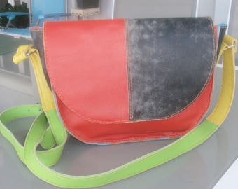 Multi coloured cowhide leather shoulder bag