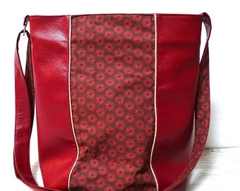 Red faux leather bucket bag