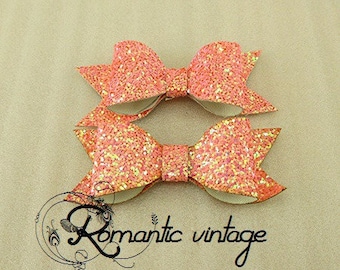 2 cute bows coral-colored glittery gold 83 * 39mm