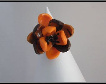 Orange polymer clay flower ring