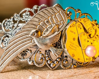 Bracelet inspiration steampunk baroque silver adjustable filigree - mechanical flight