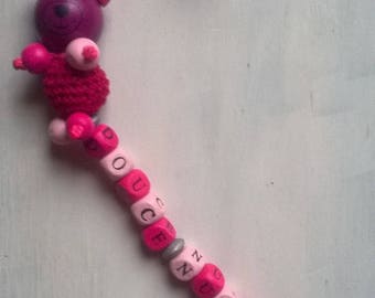 Pacifier clip with Pearl Pink Purple Teddy bear 3 d