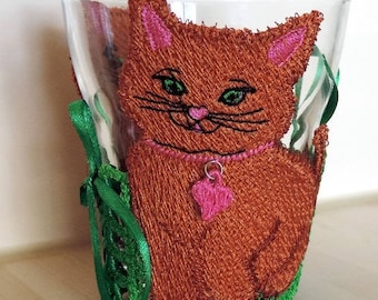 candle, decorative glass, cat planter