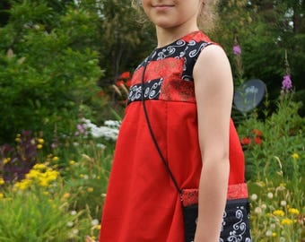 Children's dress red and black sleeveless (with matching purse)