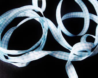 1 meter of 16 mm white and blue gingham Ribbon
