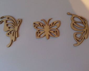 Set of 3 wooden butterflies