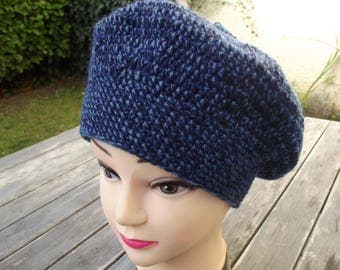 woman in shades of blue beret Hat