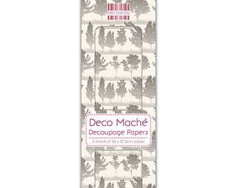 3 sheets of paper for decoupage grey trees, decopatch
