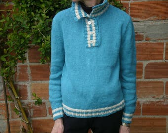 Turquoise and white trucker style sweater