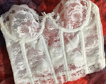 Vintage Lace Boned Corset Strapless Bra 34B ~