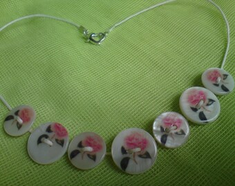 Choker necklace, intricately decorated rsoses White Pearl buttons