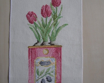 Pink tulips embroidery