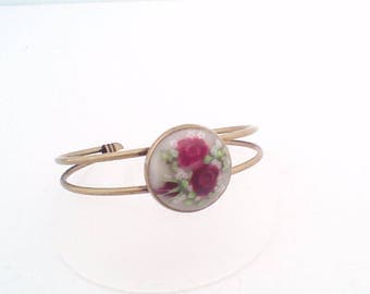 Branch double Bangle Bracelet, Burgundy roses, no. 2