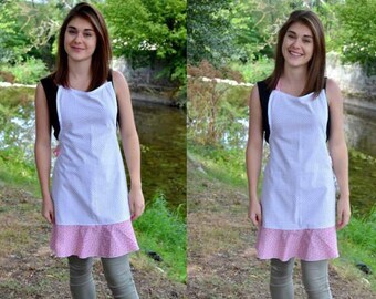 Retro apron for adult white with red polka dots