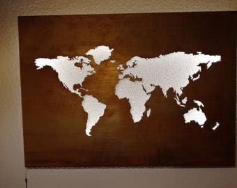 Map of the world steel 140 cm x 100 cm
