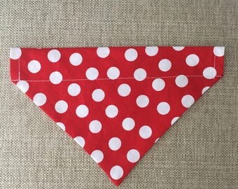 Dog Bandana/Red & White Polka Dots/Over Collar Dog Bandana/Fabric Dog Bandana