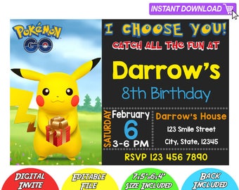 SALE 80% OFF: Pokemon Invitation, Pokemon Instant Download Invitation, Pikachu Invitations, Pokemon Birthday Invitation, Pokemon Editable