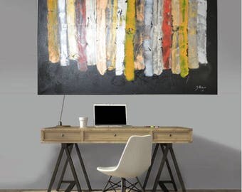 Wall art, décor, abstract peinture, mural wall, acrylic, black, metallic, mixed medium