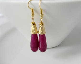 Deep Pink Jade Drop Earrings, Magenta Jade Earrings, Jade Drop Earrings, Bridesmaid Gifts, UK Seller, Drop Earrings, Girl Gift, Mom Gift