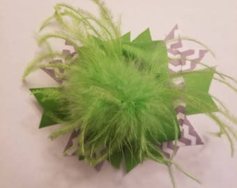 Affordable over the top Lime green and grey bow