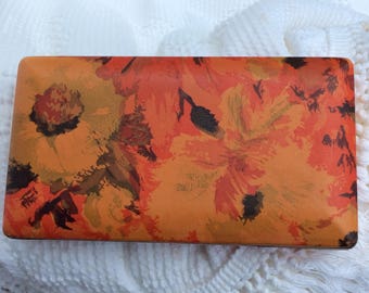 Vintage Mele made in USA travel jewelry box orange floral