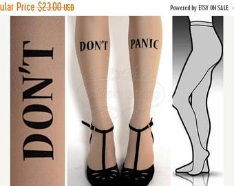 SALE///endsAug22/// new: S/M Don't Panic tattoo tights / stockings/ full length / pantyhose / nylons Light Mocha