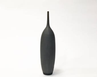 Seconds Sale- ships now- one tall stoneware bottle vase in slate black by sara paloma