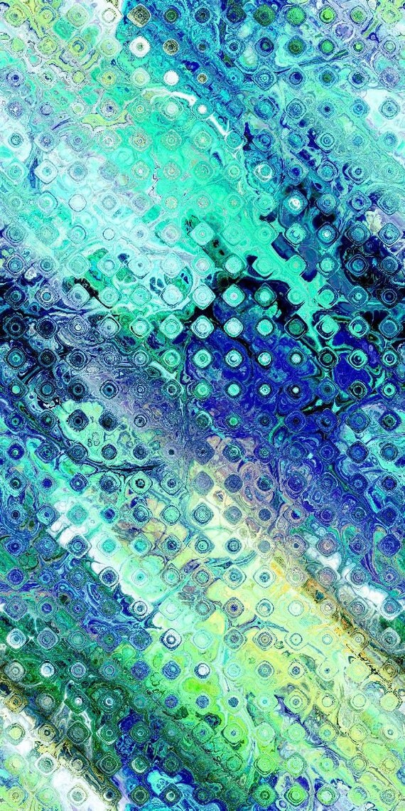 Artisan Hand Created Blue Mint Green Velvet Upholstery Fabric Fiber Art Fabric Polka Dot