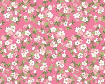 Safari Party Floral Pink with Gold Sparkle - pink, white, and gold floral print fabric - Safari Party Fabric from Riley Blake - 100% cotton