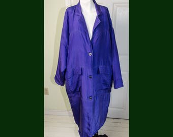 Vintage Purple Silk Cocoon Long Jacket Medium