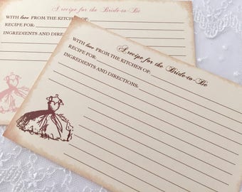 Bridal Shower Recipe Cards Bride to Be Set of 10