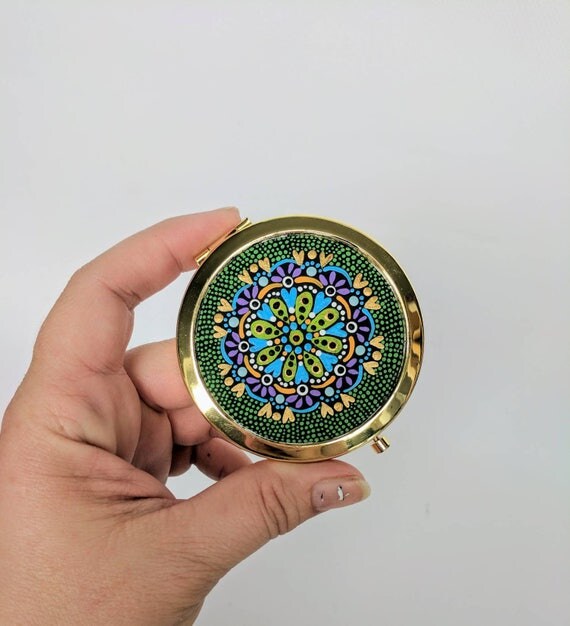 Compact Mirror hand painted functional art mirror small compact mirrors colorful dot Painting