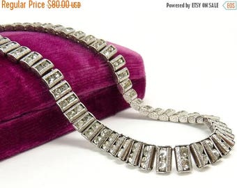 Art Deco Catamore Sterling Silver Rhinestone Necklace Bridal Wedding Jewelry