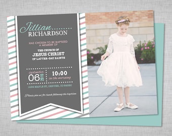 LDS baptism invitation, girls baptism invitation, photo, printable baptism announcement - digital baptism invitation