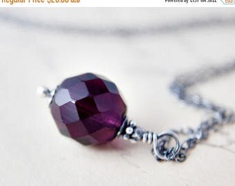 Amethyst Glass, Glass Necklace, Glass Pendant, Czech Glass, Purple Glass, February, Sterling Silver, Antiqued, PoleStar, Grape, Plum