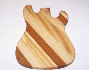 Guitar Cheese Cutting Board Handcrafted from Mixed Hardwoods