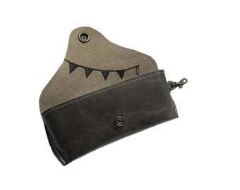 sunglasses case brown leather screenprint bunting