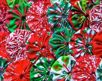Fabric CHRISTMAS Applique 1 Inch 60 YO YO Headband Barrette Hair Clip Trim