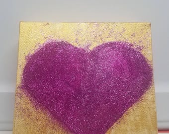6x6 mixed media acrylic and glitter painting