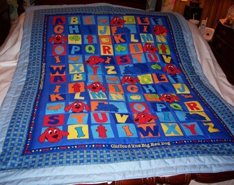 Handmade Baby Clifford The Big Red Dog Alphabet Baby/Toddler Quilt-NEWLY Made 2017