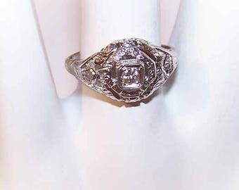 Art Deco,Engagement Ring,18K Gold,White Gold,18K Gold Ring,18K Gold Diamond Ring,.10CT Diamond,Diamond Engagement Ring,Filigree