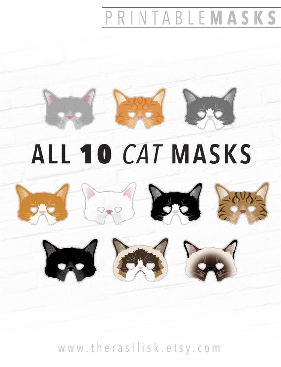 10 Printable Cat Mask Designs Kitty Halloween Masks Instant