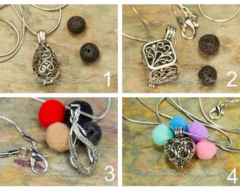 Essential Oil Diffuser Necklace TearDrop, Hollow Cage, Heart, Vintage Locket Aromatherapy with Chain, Select your Style