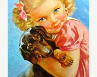 ONSALE Adorable little Girl with her Dachshund Doxie Weiner Dog Puppy Dog Cards for Altered Art